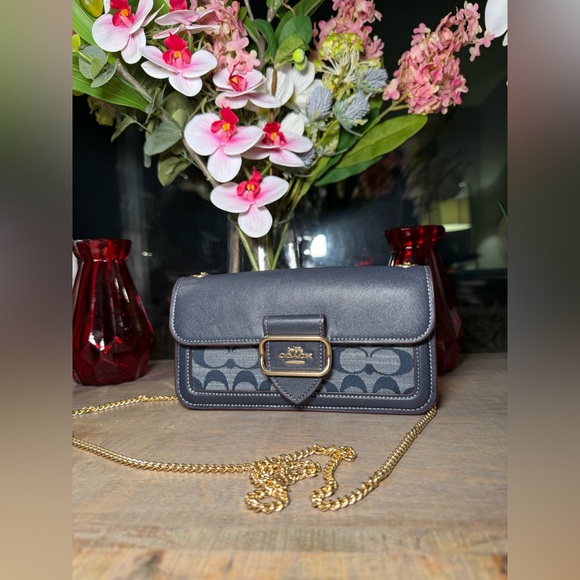 Coach Handbags - Coach Morgan denim Crossbody in Signature